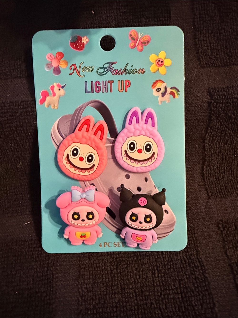 Light Up Kids Shoe Charms - Pink & Purple Cute Characters (4-Pack)